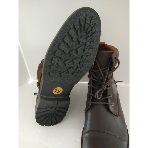 Aldo Brown Leather Combat Buckle Boots Lace Up Ankle Side Zip Shoe Men\'s 12M